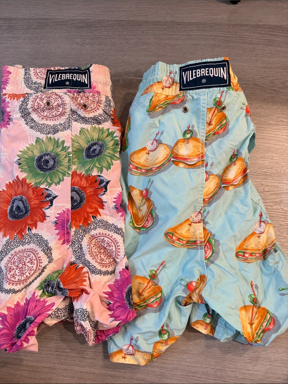 Vilebrequin Floral Pink & Light Blue Novelty Print Swim Trunks